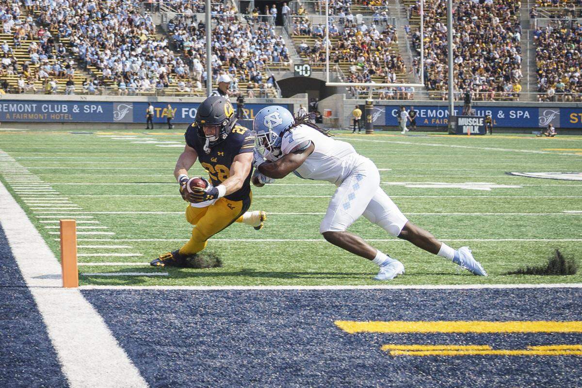 Mission Prep graduate Patrick Laird scored two touchdowns in Cal’s season-opening game Sept. 1 against North Carolina.