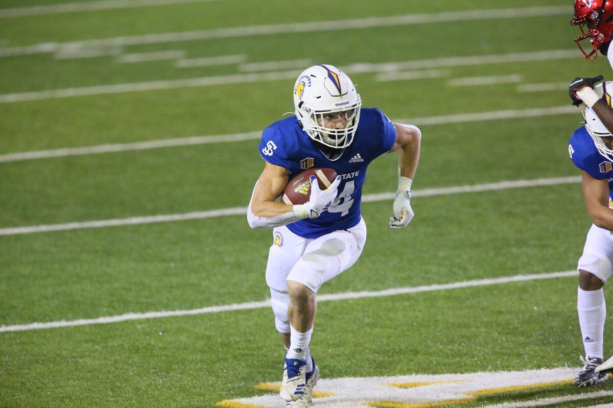San Jose State receiver Bailey Gaither carries the ball in a game against UNLV.