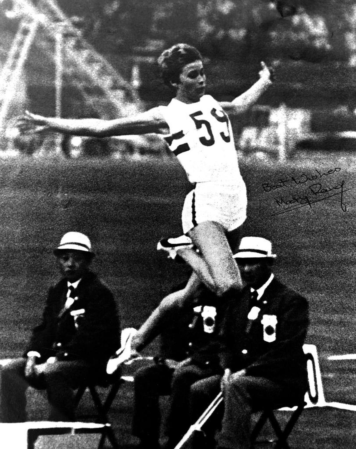 Mary Rand in competition.