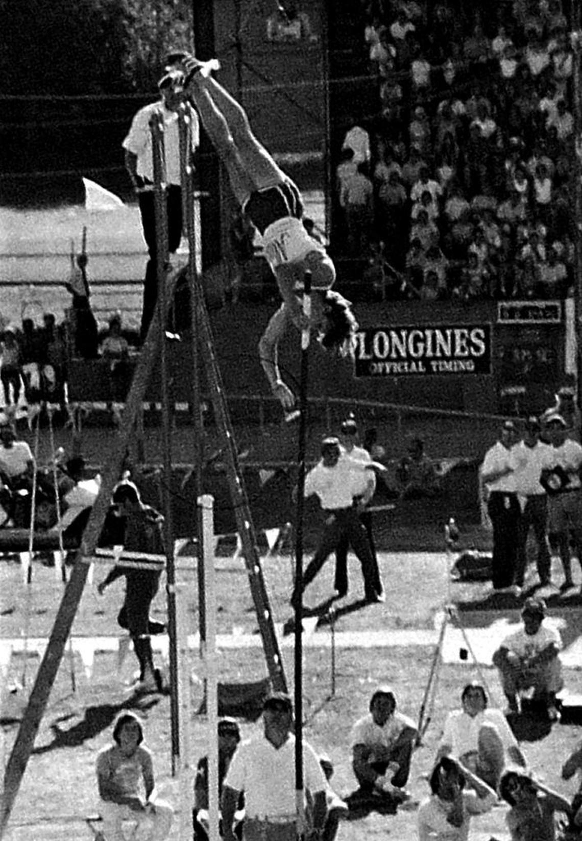 Jan Johnson in a qualifying jump to make the Olympics in 1972.