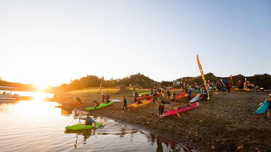 Athletes navigate the kayaking portion of last year’s Checkpoint Challenge adventure race at Santa Margarita Lake.