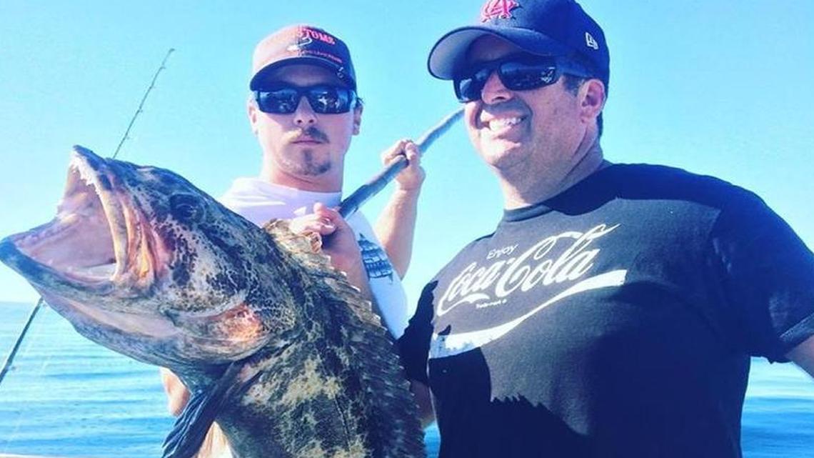 Visalia angler Sean Doyle (right) landed this 28.6-pound lingcod last week to become Virg’s Landing Week 31 Biggest, Baddest Lingcod Tournament qualifier. Deckhand Cody Doot (left) assists.