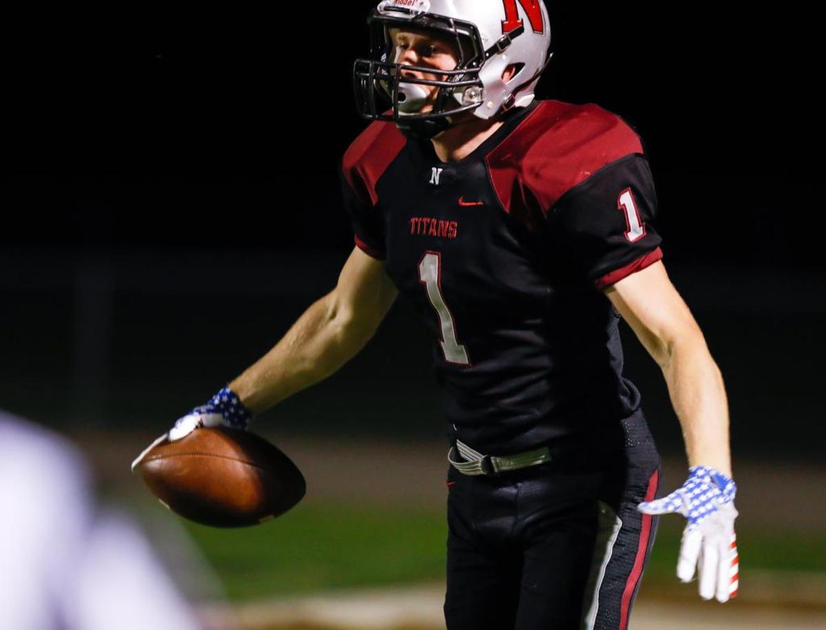 Nipomo High School wide receiver Cole Bajema celebrates Friday against Morro Bay in an Ocean League football game.