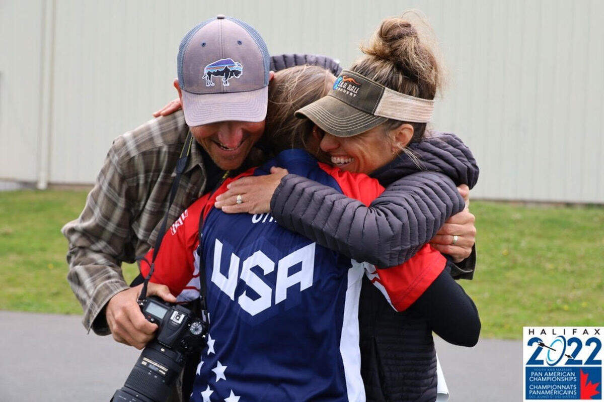 Bella Otter celebrates after an event in Nova Scotia, where she won two gold medals at the 2022 Youth and Masters Pan American Championships in June 2022.