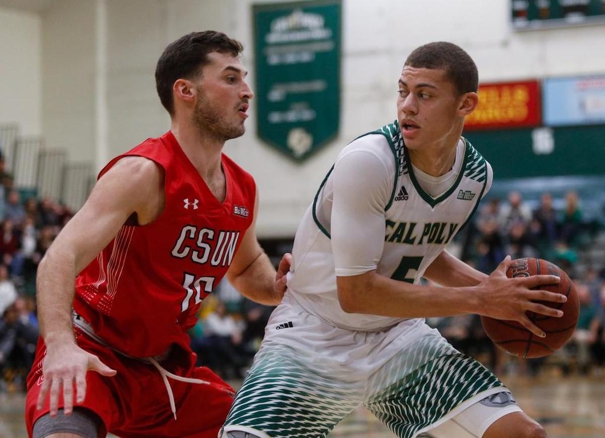 Mark Crowe looks to pass against CSUN in the Mustangs Big West home opener at Robert A. Mott Athletics Center on Saturday, Jan. 12.