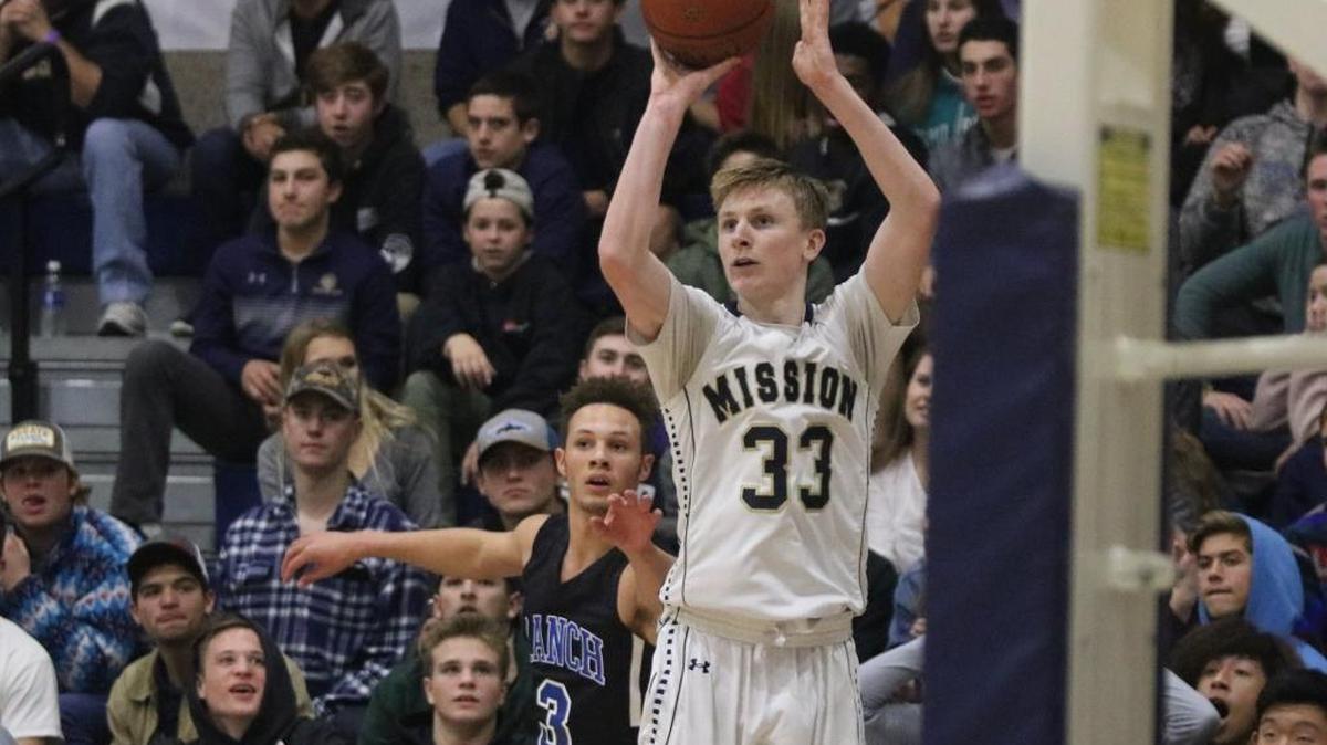 Mission Prep junior guard Kyle Colvin hits one of his five three-point shots against Highlands Ranch in the Mission Prep Christmas Classic.